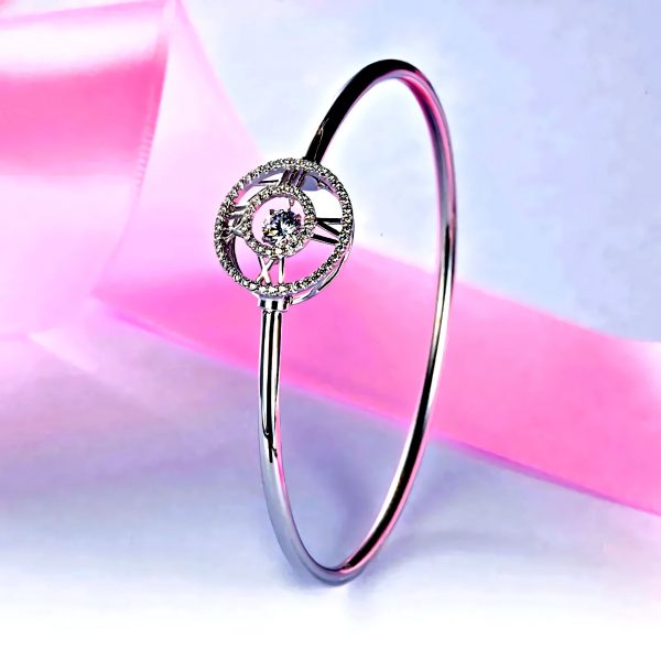 Sterling Silver Bangle with Mobile Stone (4.5 mm), Roman Numbers Shape