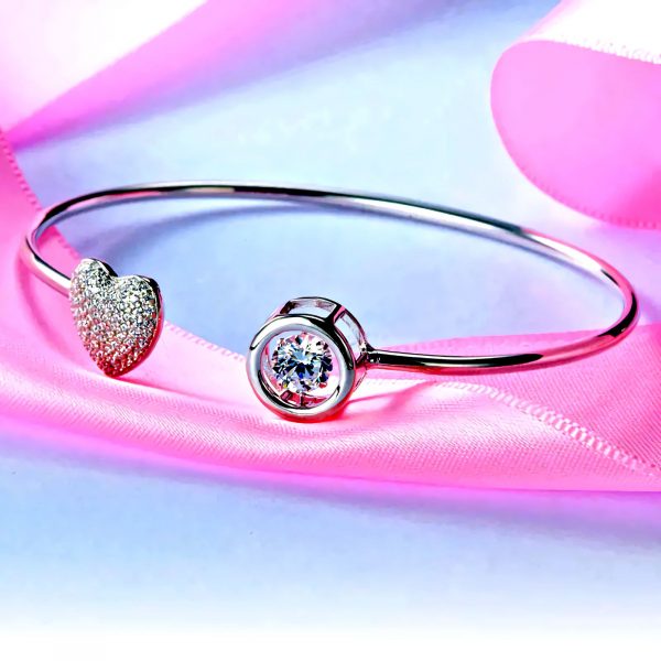 Sterling Silver Heart Bangle with 5.7mm Mobile Stone